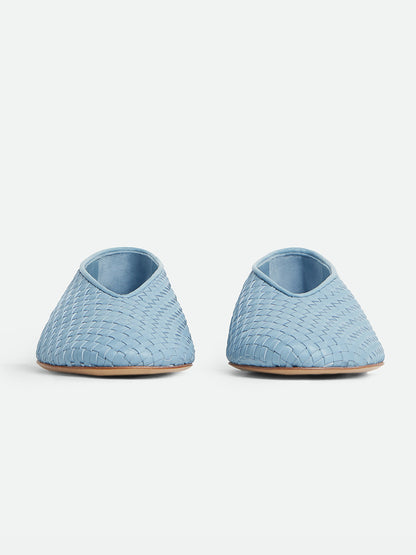 Sky Blue Woven Vegan Leather Round-Toe Slip-On Ballet Flats