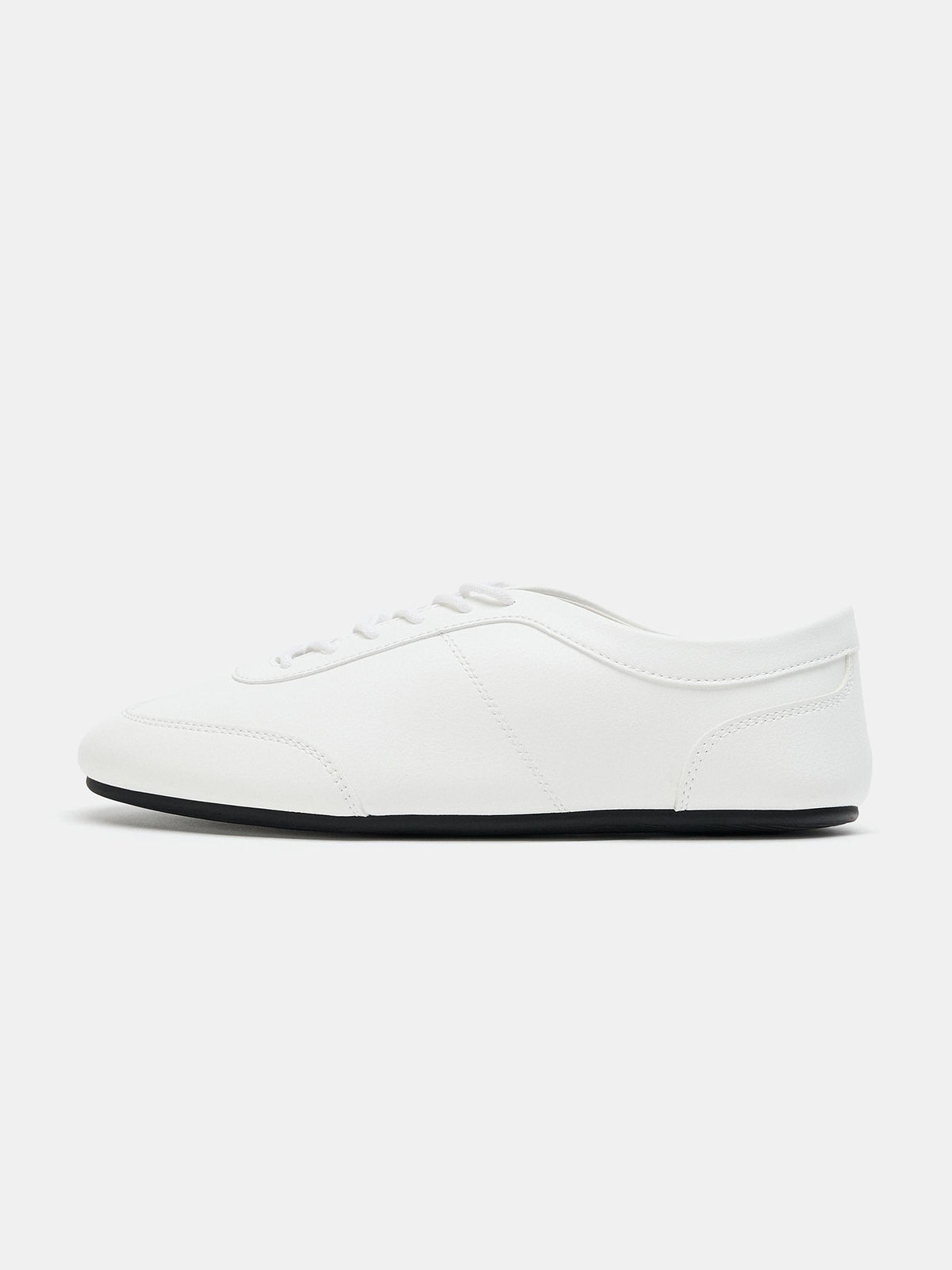 White Vegan Leather Round-Toe Chic Lace-Up Sporty Flats