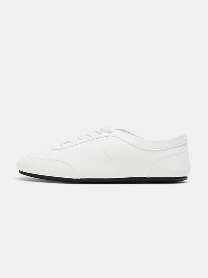 White Vegan Leather Round-Toe Chic Lace-Up Sporty Flats