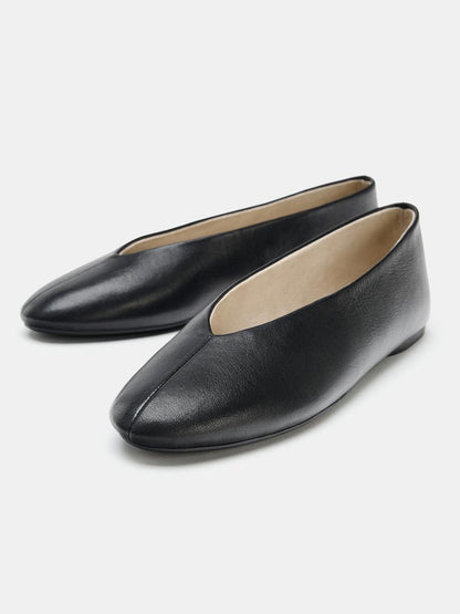 Black Vegan Leather Round-Toe Slip-On Ballet Flats