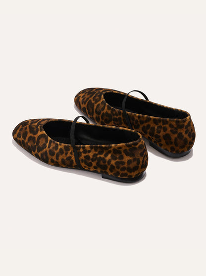 Mary Jane Square-Toe Slip-On Chic Ballet Flats - Leopard Faux Suede