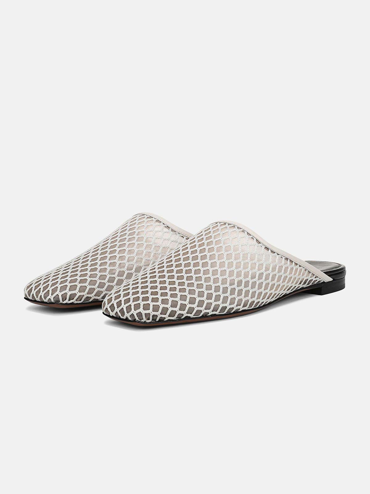 Ivory Mesh Square-Toe Chic Backless Simple Flats