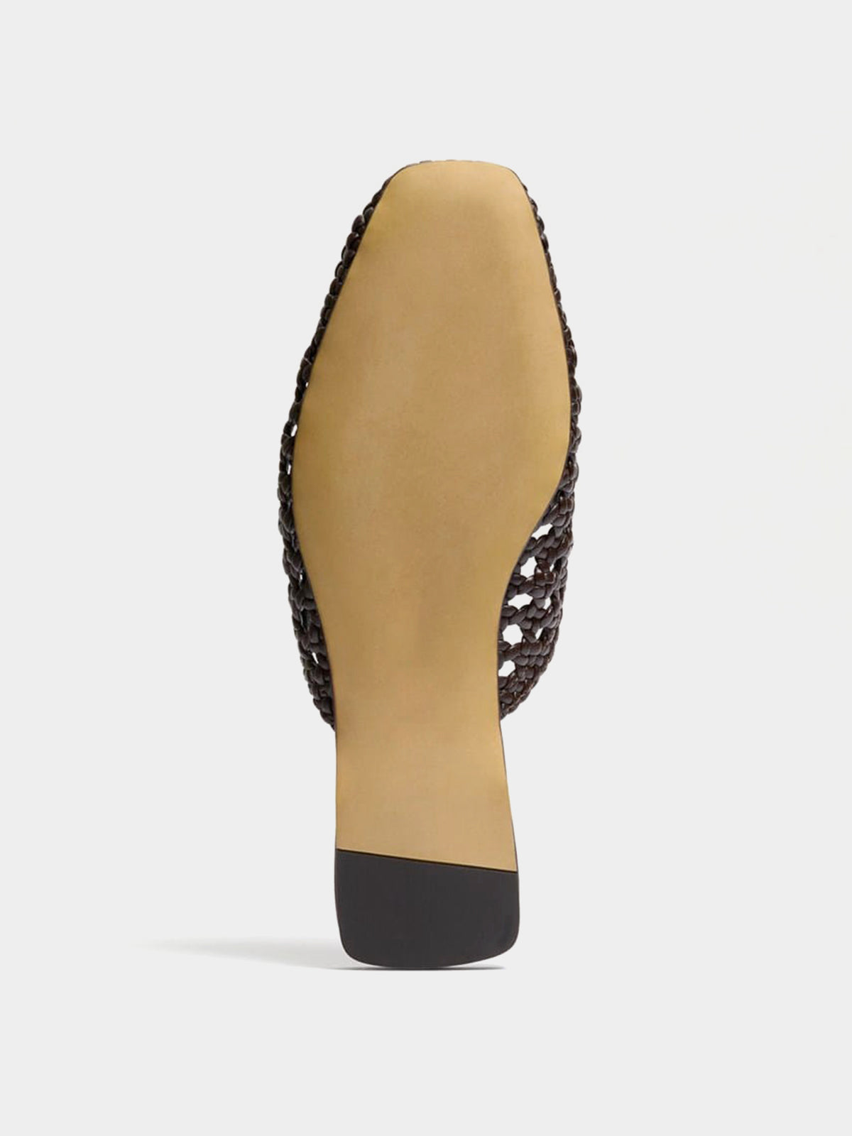 Woven Vegan Leather Square-Toe Cutout Backless Flats - Chocolate