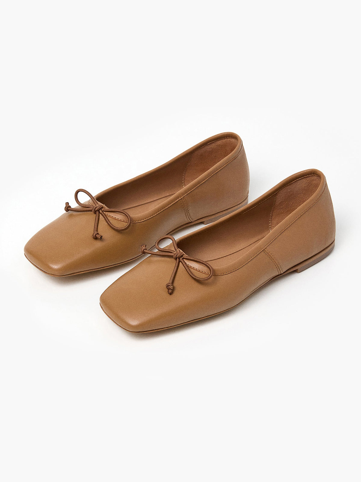 Cognac Classic Square-Toe Front Bow Simple Ballet Flats