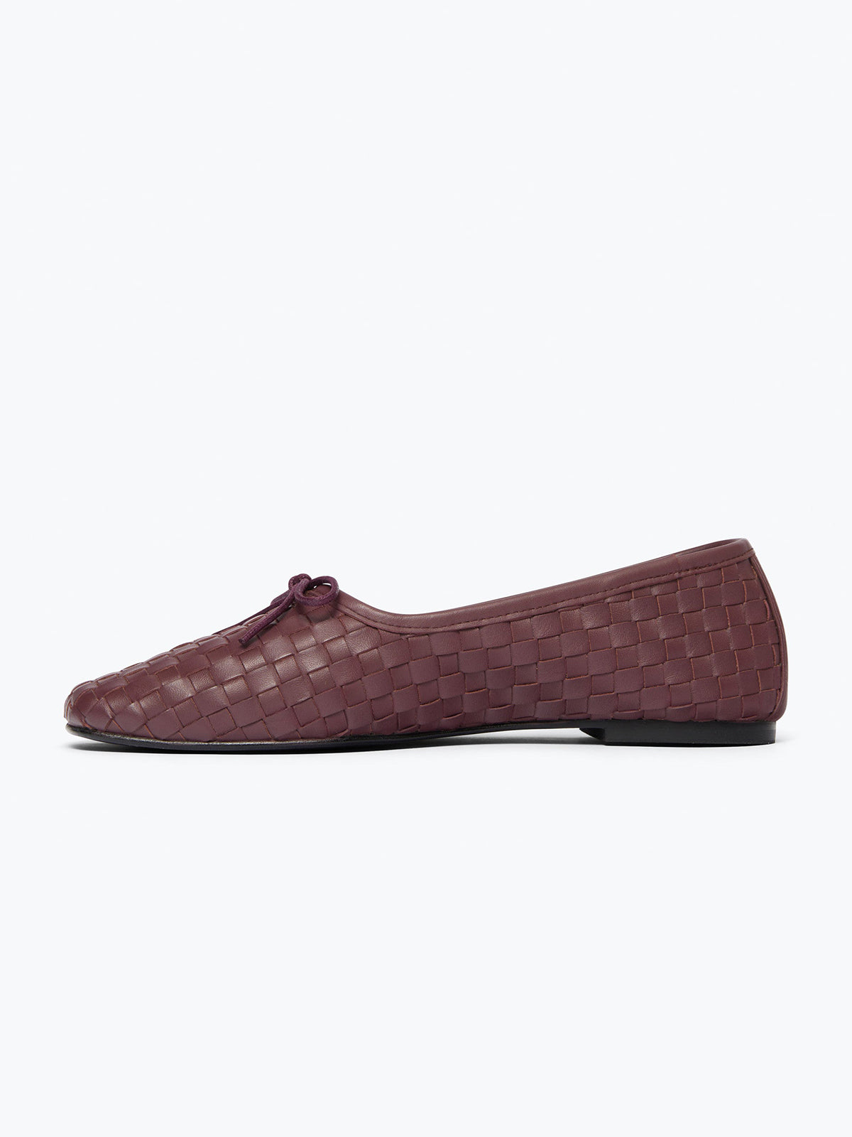 Woven Vegan Leather Square-Toe Front Bow Slip-On Ballet Flats - Cranberry
