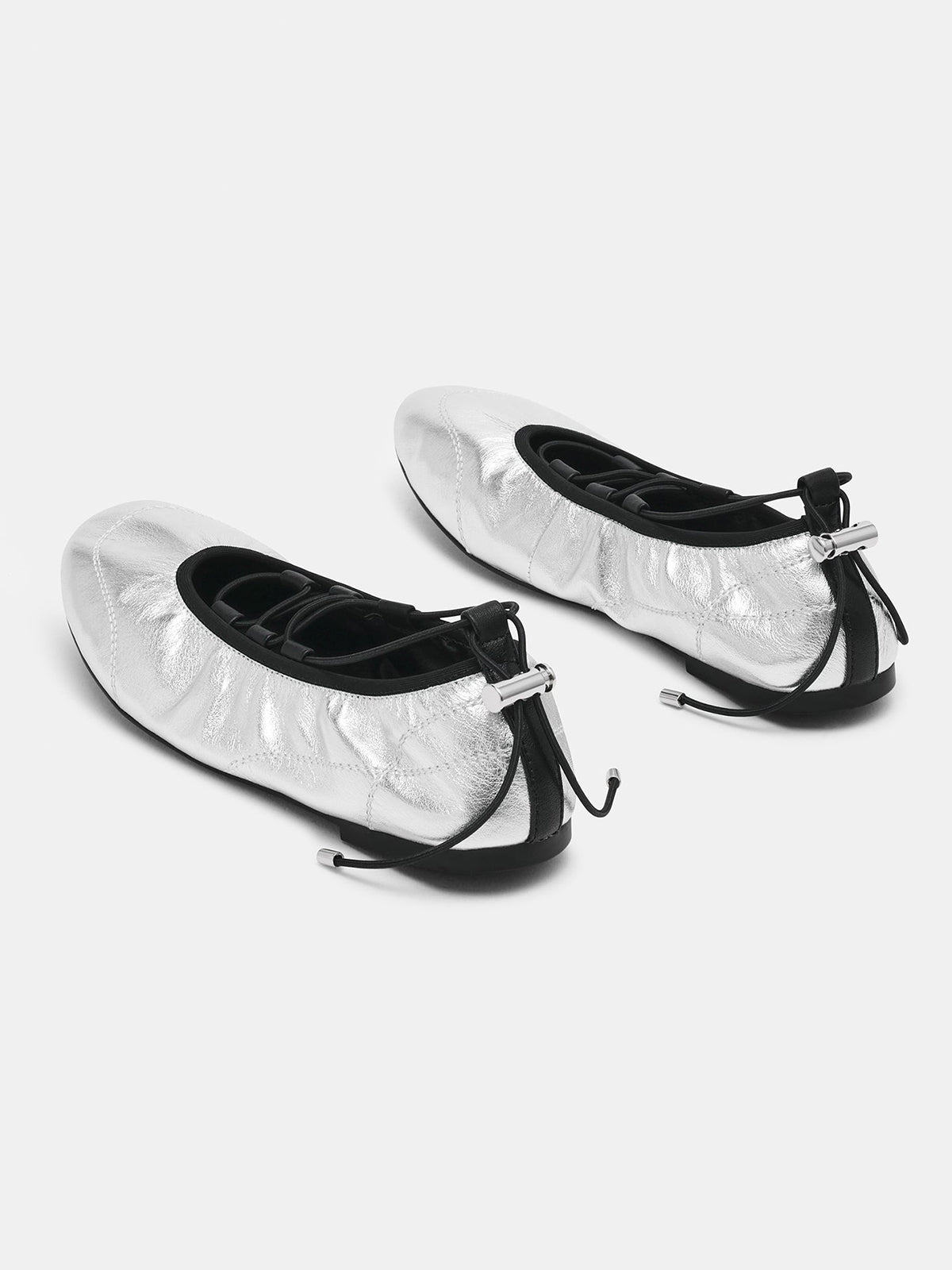 Metallic Silver Round-Toe Elastic Adjustable Closure Ballet Sneakers