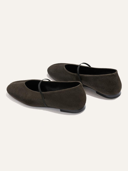 Mary Jane Square-Toe Slip-On Chic Ballet Flats - Dark Coffee Faux Suede