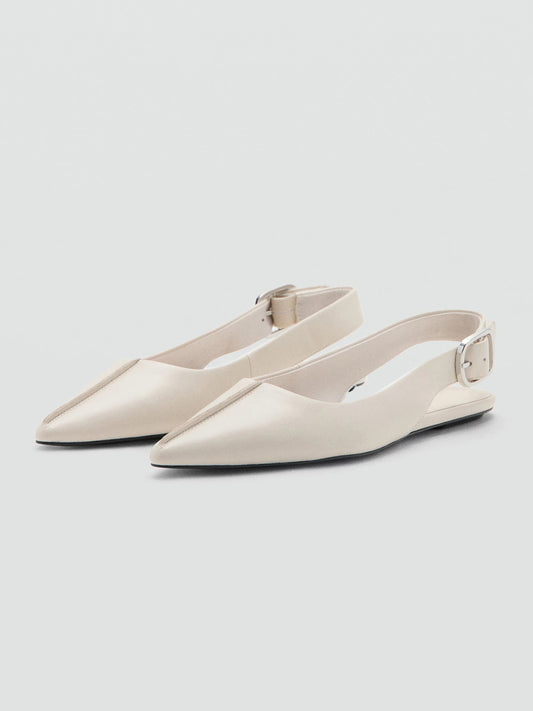 Ivory Pointed-Toe Buckle Back Strap Chic Flats