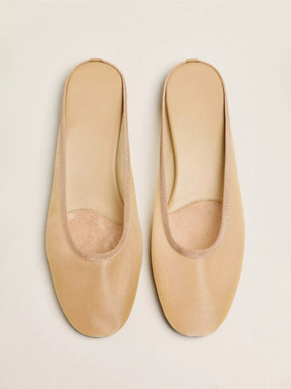 Nude Mesh Round-Toe Slip-On Backless Mules Flats