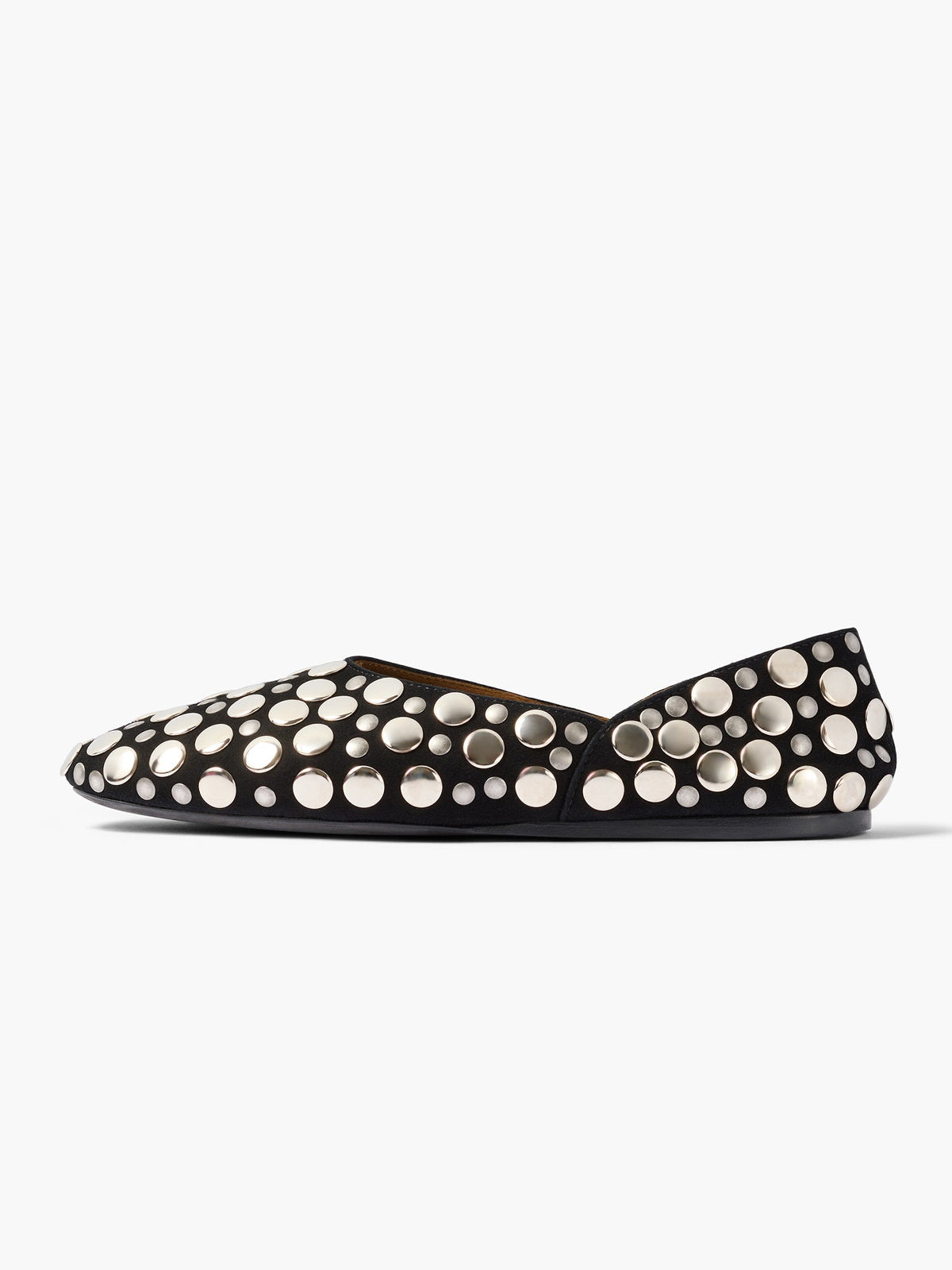 Studs Slip-On Round-Toe Simple Ballet Flats - Black Faux Suede