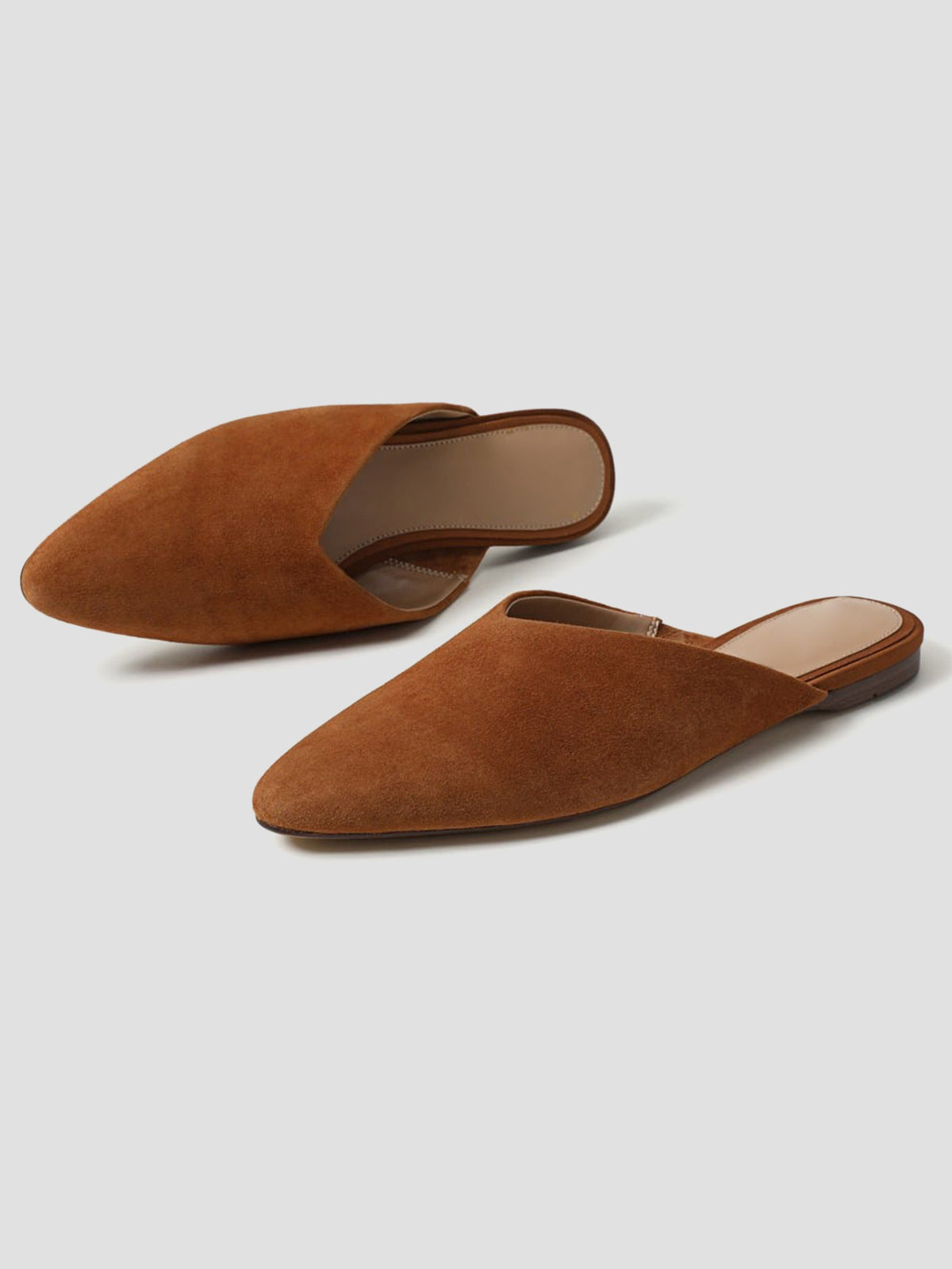 Brown Faux Suede Almond-Toe Backless Simple Slip-On Flats
