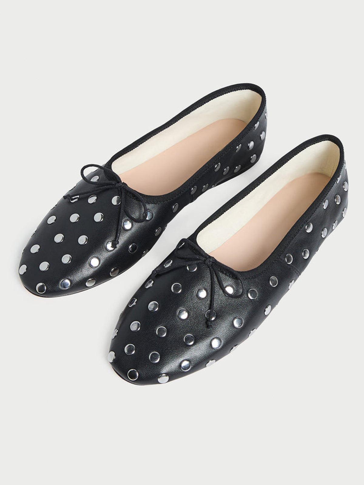 Black Round-Toe Chic Front Bow Slip-On Studs Ballet Flats