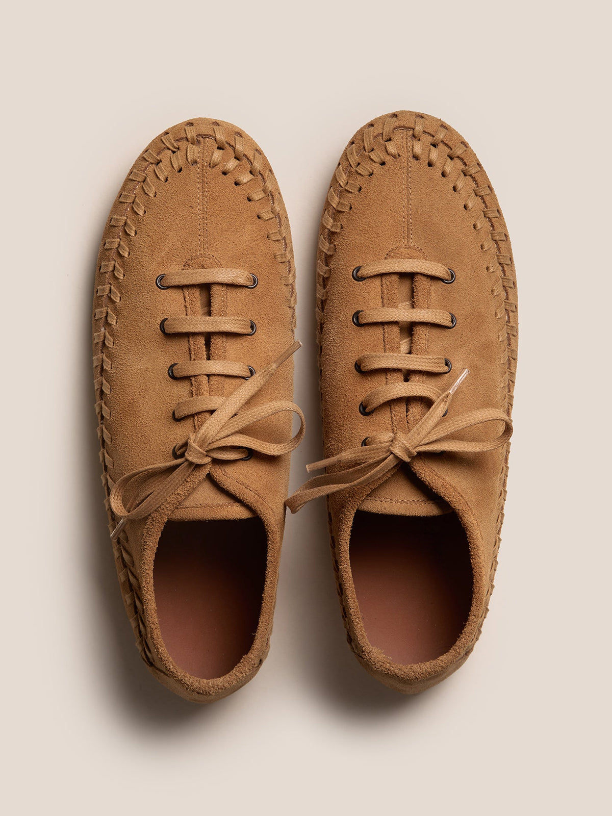 Tan Faux Suede Round-Toe Lace-Up And Braided-Detail Sporty Flats