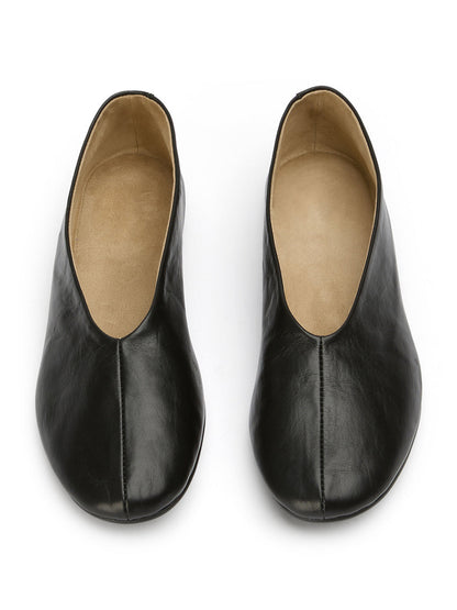 Round-Toe Chic Slip-On Ballet Simple Flats - Black