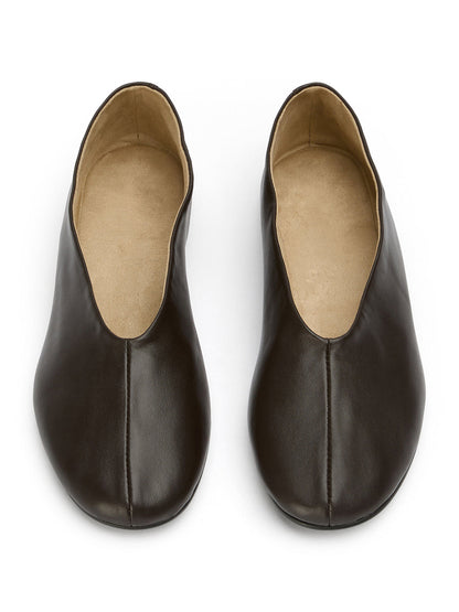 Round-Toe Chic Slip-On Ballet Simple Flats - Chocolate