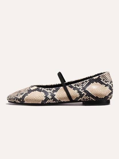 Mary Jane Square-Toe Slip-On Chic Ballet Flats - Snakeskin Pattern