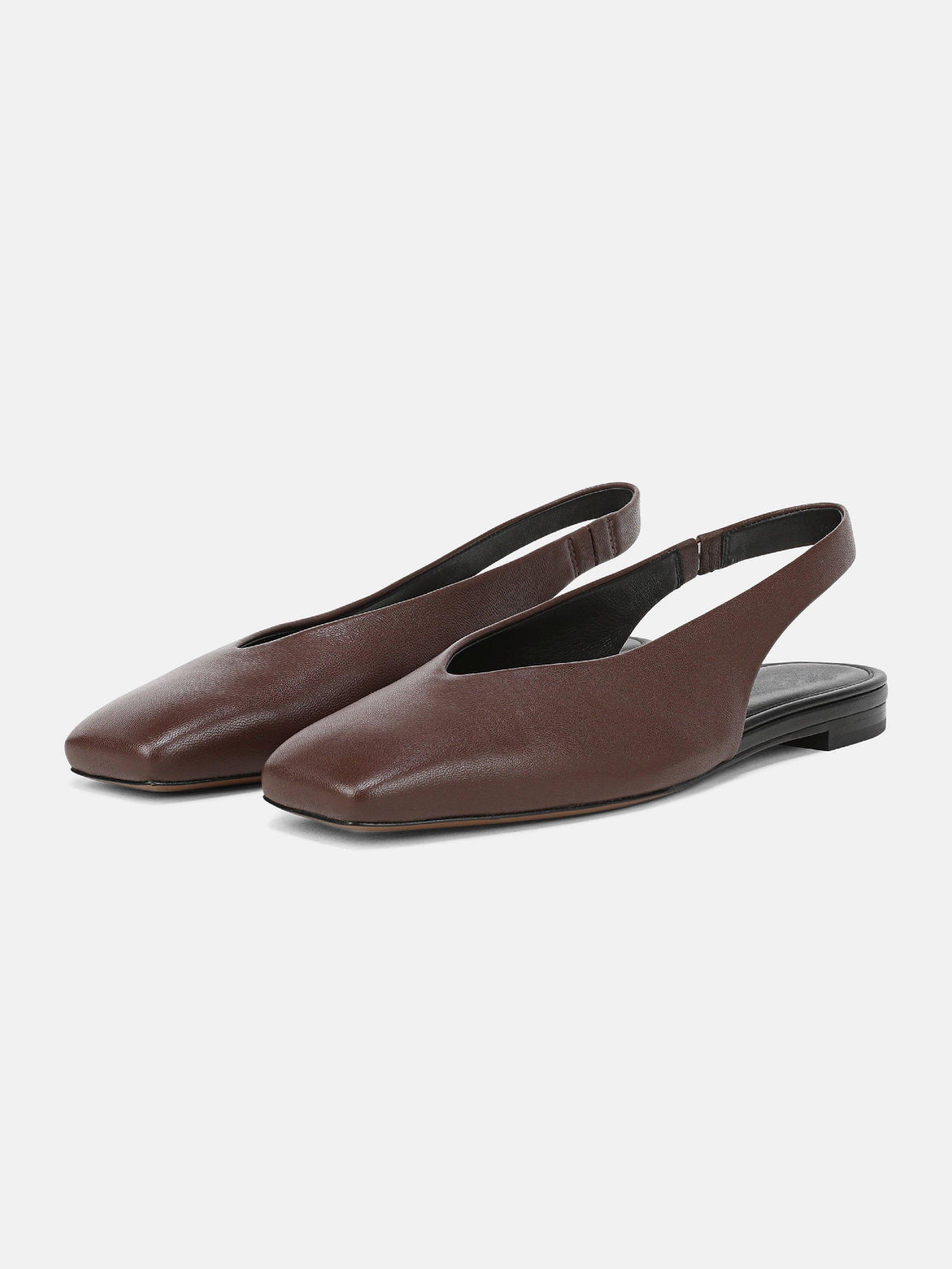 Brown Vegan Leather Square-Toe Chic Back Strap Mules Flats
