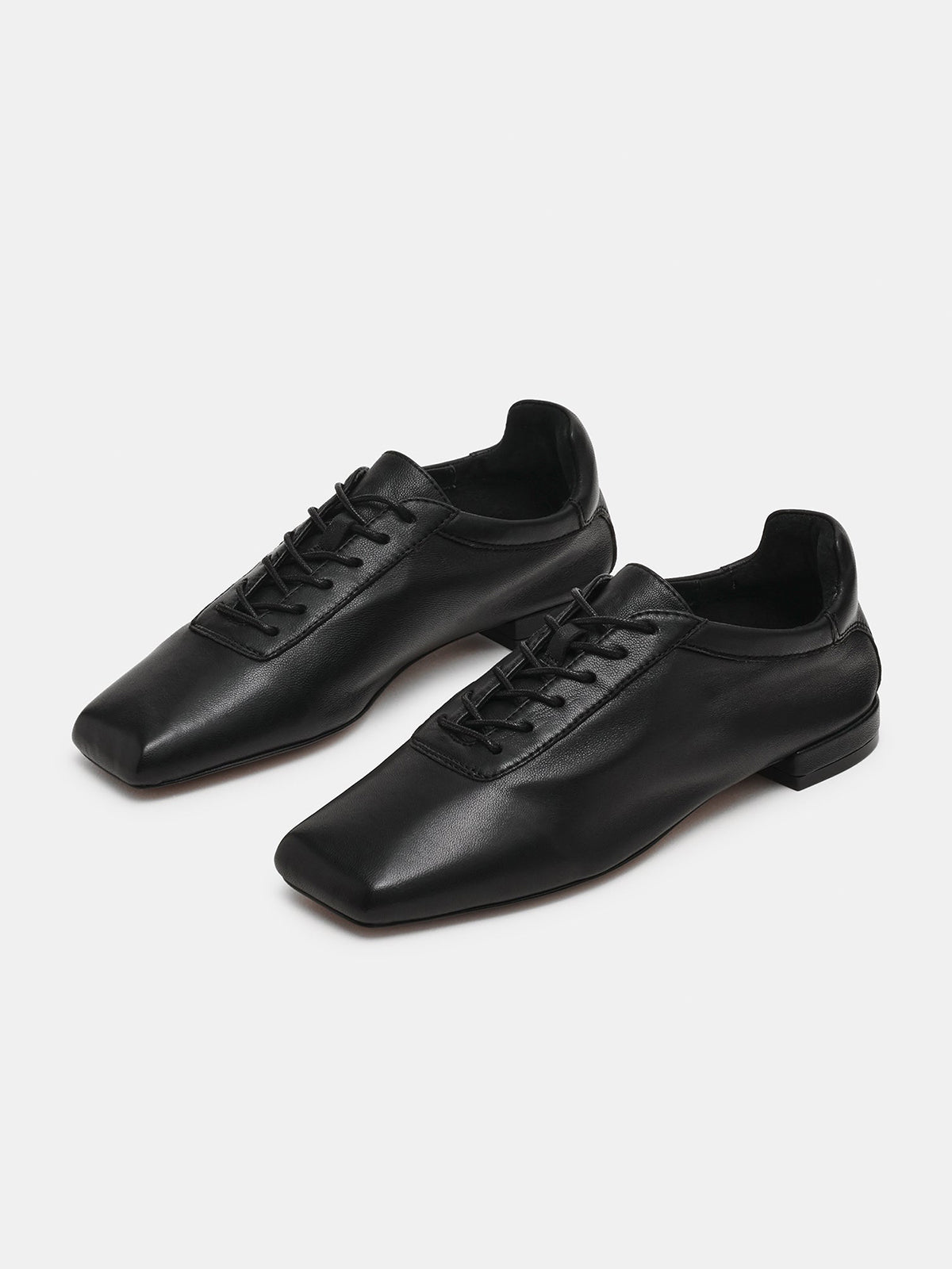 Black Square-Toe Simple Lace-Up Chic Flats