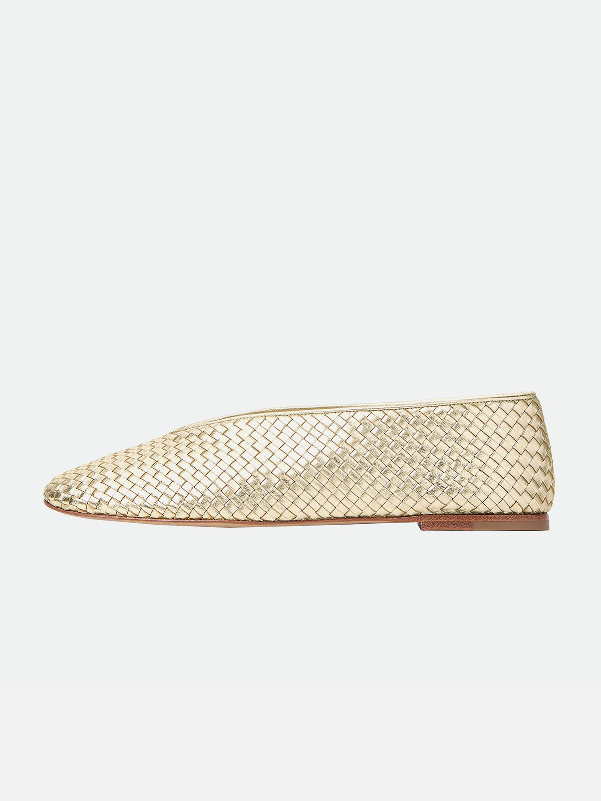 Metallic Platinum Woven Vegan Leather Round-Toe Classic Slip-On Ballet Flats