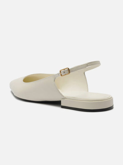 White Pointed-Toe Buckle Slingback Chic Slip-On Flats