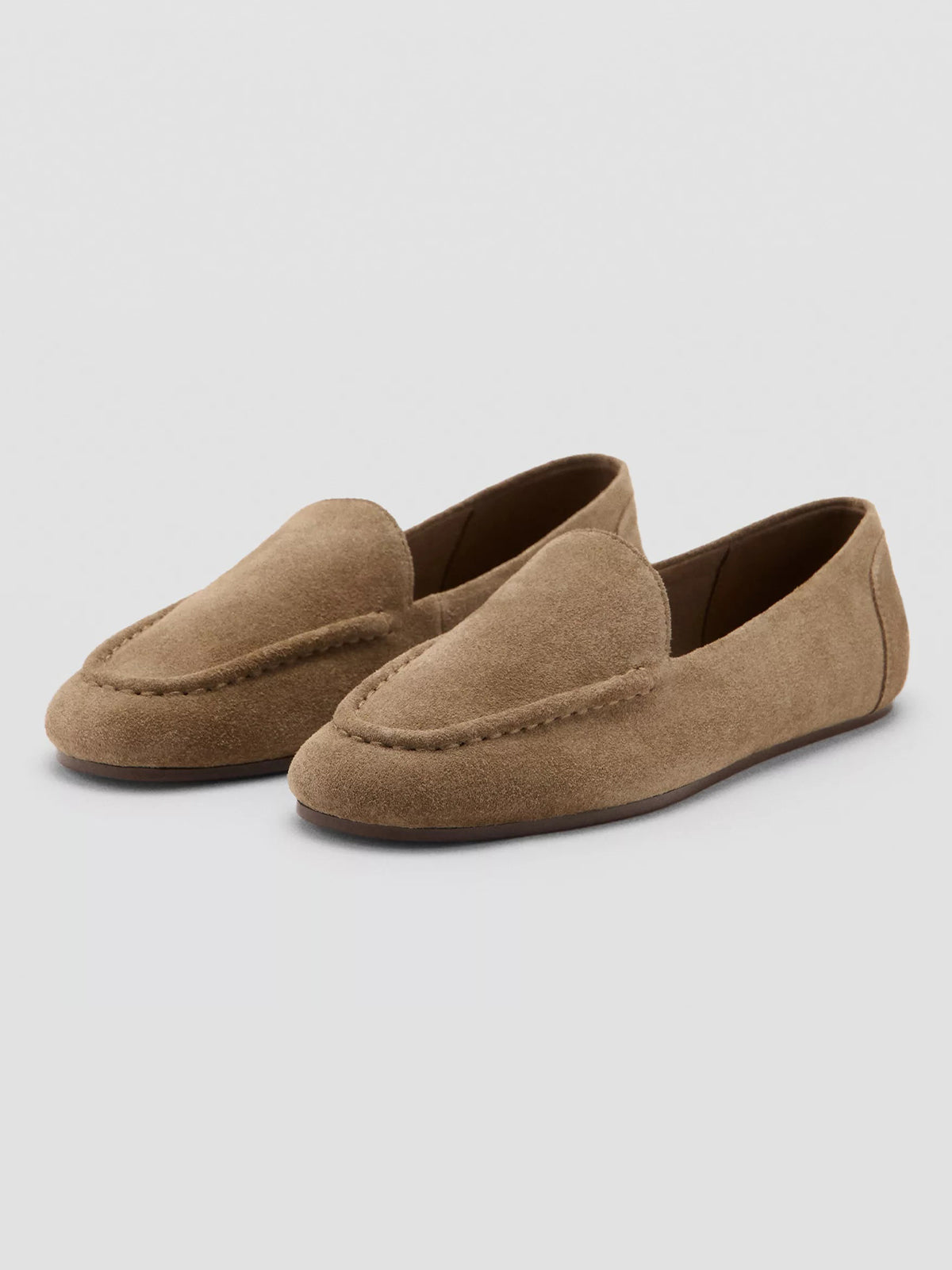 Sand Faux Suede Round-Toe Slip-On Loafers Flats
