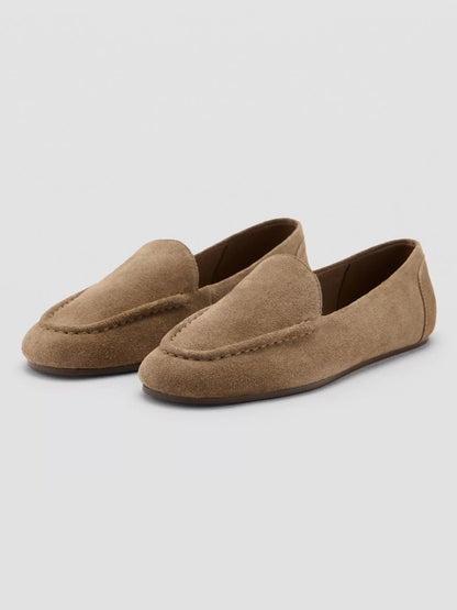 Sand Faux Suede Round-Toe Slip-On Loafers Flats