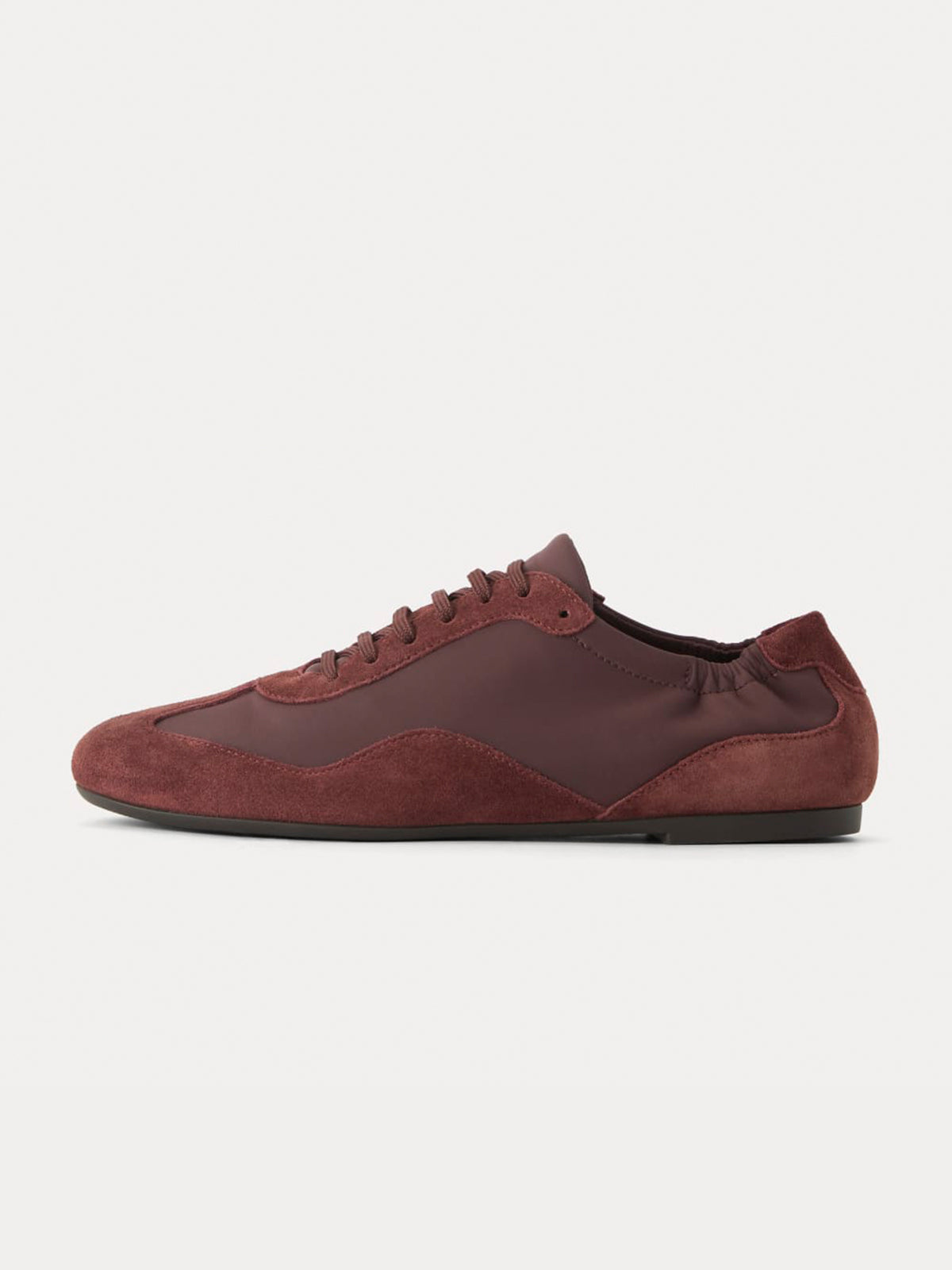 Burgundy Faux Suede And Cloth Round-Toe Lace-Up Ballet Sneakers