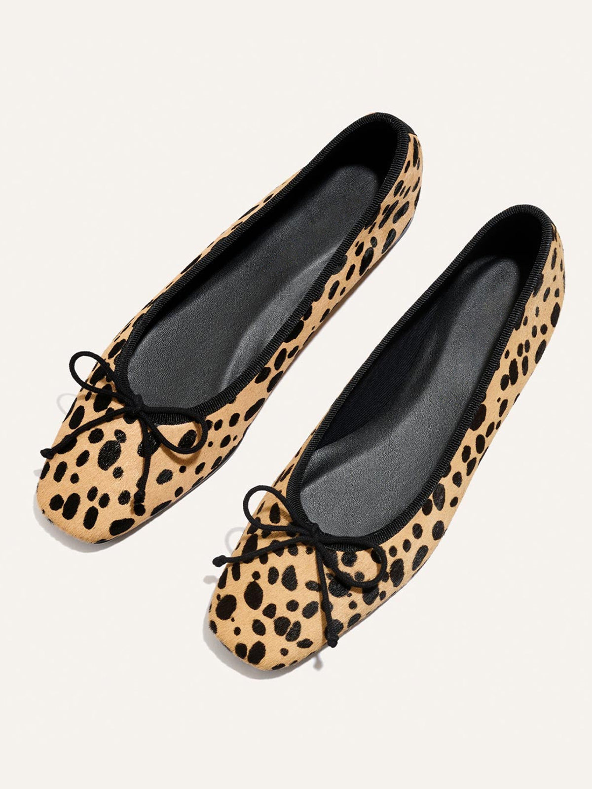 Front Bow Square-Toe Slip-On Chic Ballet Flats - Cow Pattern