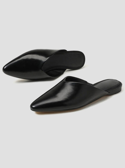 Black Almond-Toe Backless Simple Slip-On Flats