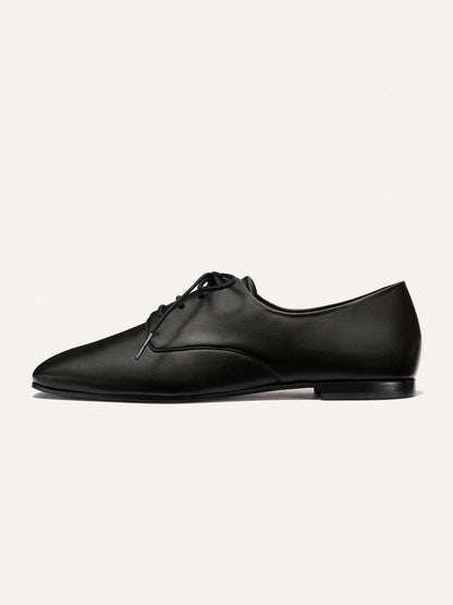 Black Square-Toe Chic Lace-Up Slip-On Sporty Flats