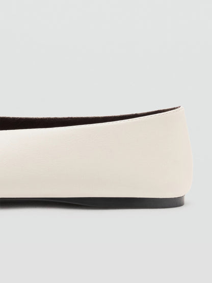 Ecru Round-Toe Front Bow Chic Ballet Flats