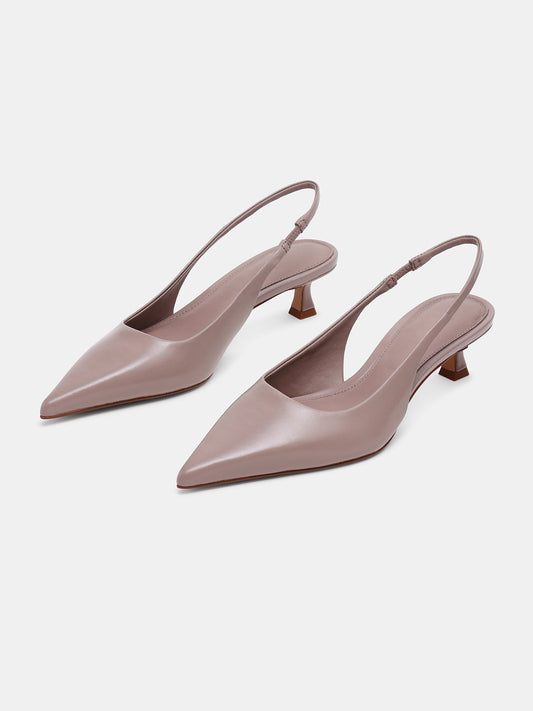 Gray Pointed-Toe Classic Back Strap Chic Kitten Heels
