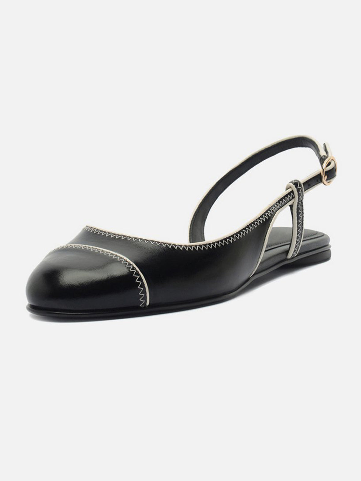 Black Round-Toe Buckle Back Strap Chic Slip-On Flats