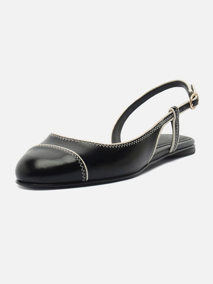 Black Round-Toe Buckle Back Strap Chic Slip-On Flats