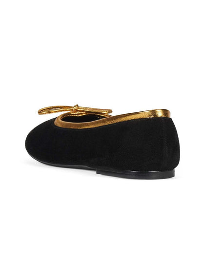 Chic Round-Toe Front Bow Slip-On Ballet Flats - Black Faux Suede