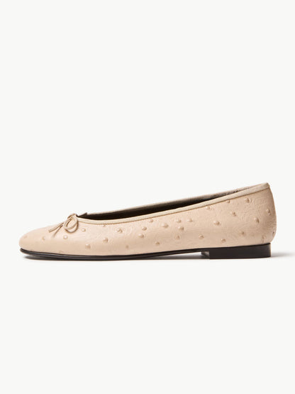 Slip-On Round-Toe Front Bow Simple Ballet Flats - Bone Ostrich Pattern