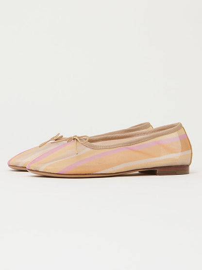 Sunset Mesh Round-Toe Simple Chic Ballet Flats With Front Bow