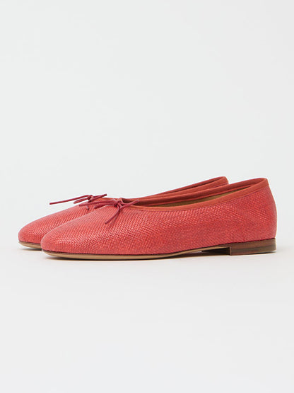 Red Round-Toe Simple Chic Ballet Flats With Front Bow