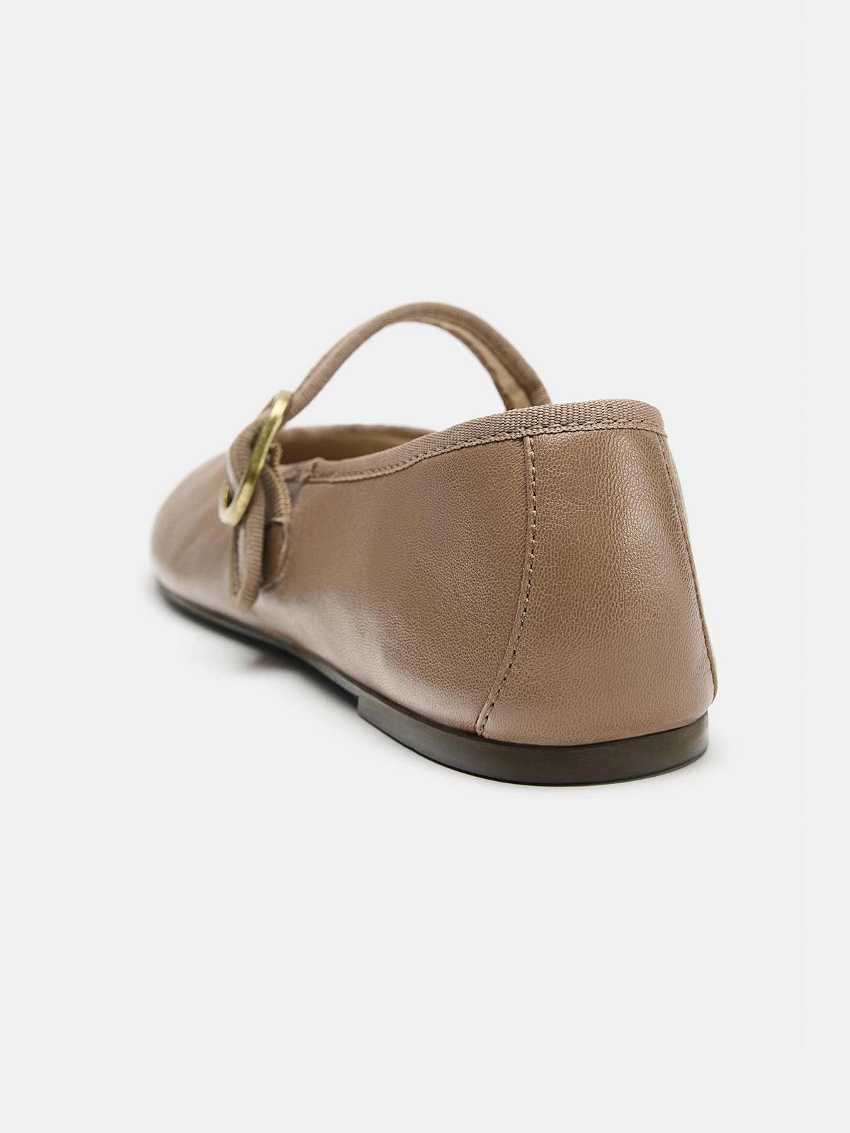 Taupe Round-Toe Buckle Middle Strap Slip-On Ballet Chic Flats