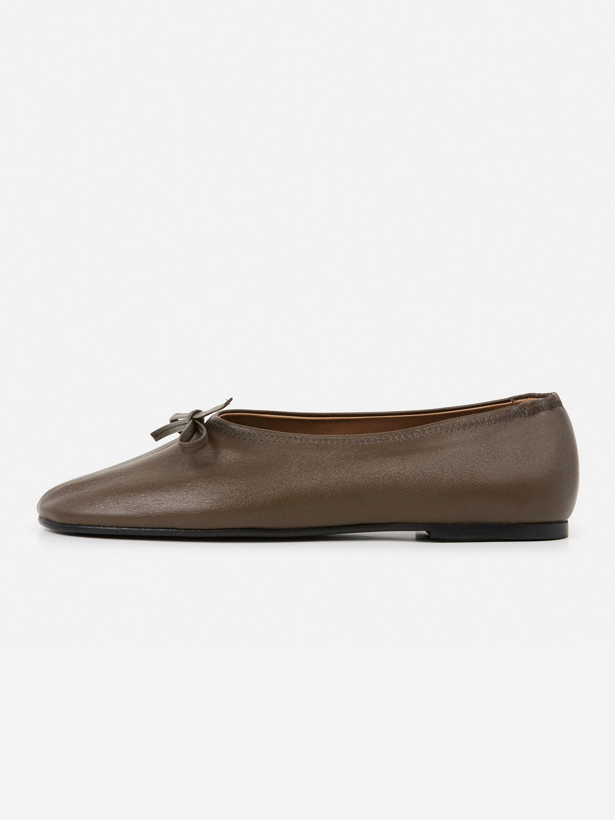 Khaki Classic Square-Toe Front Bow Simple Ballet Flats
