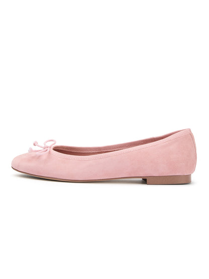 Round-Toe Chic Front Bow Slip-On Ballet Simple Flats - Pink Faux Suede