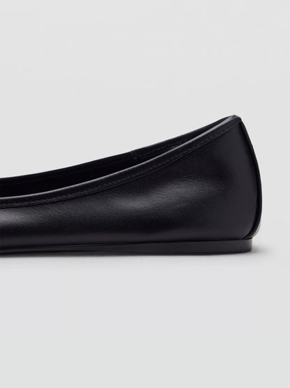 Black Round-Toe Simple Front Bow Slip-On Ballet Flats