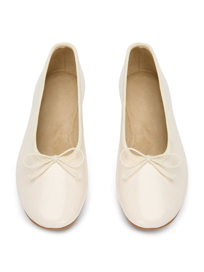Ivory Round-Toe Chic Front Bow Slip-On Ballet Simple Flats