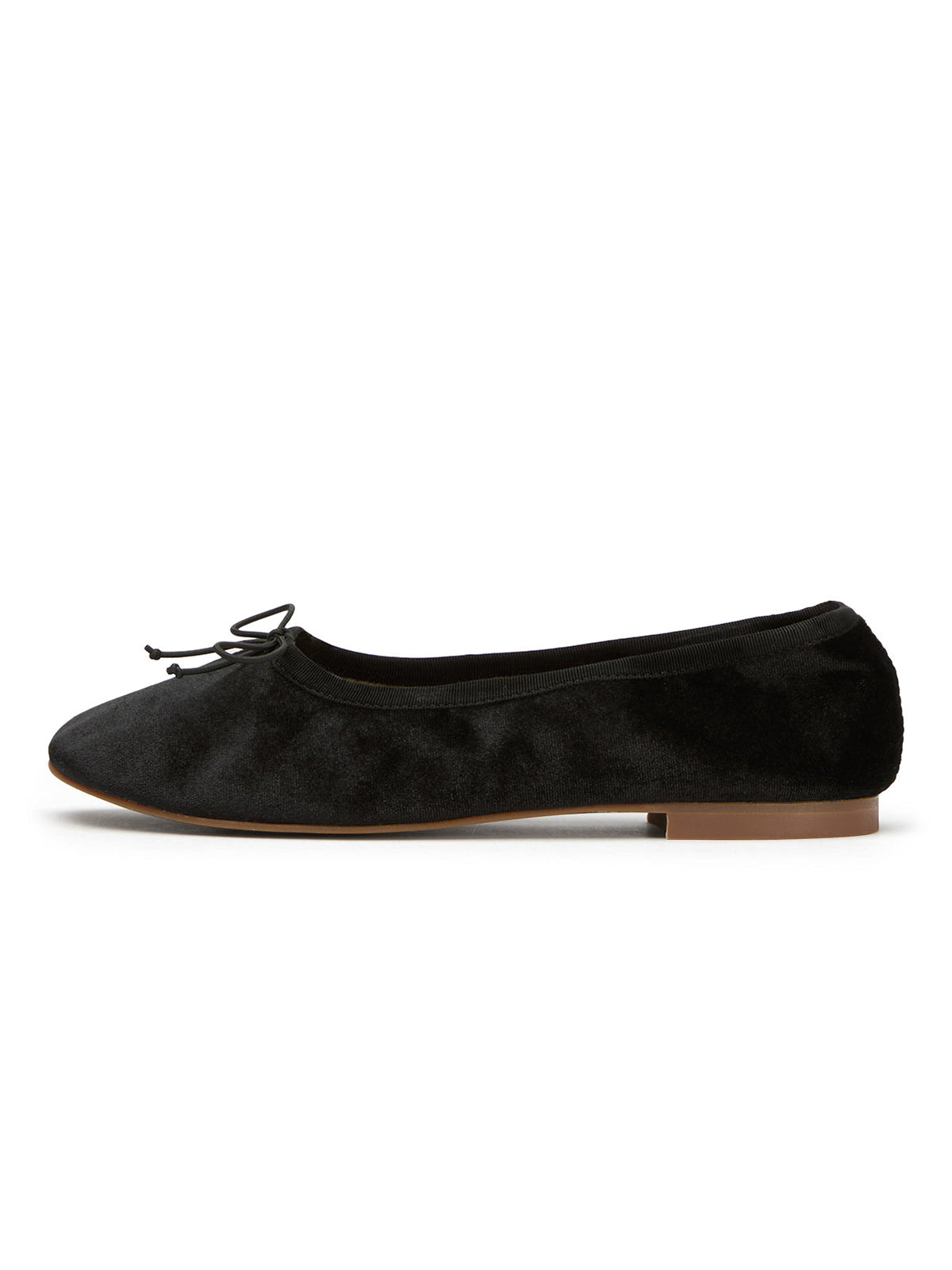 Black Velvet Round-Toe Chic Front Bow Slip-On Ballet Simple Flats