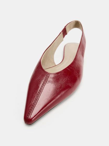 Red Pointed-Toe Slingback Sleek Flats