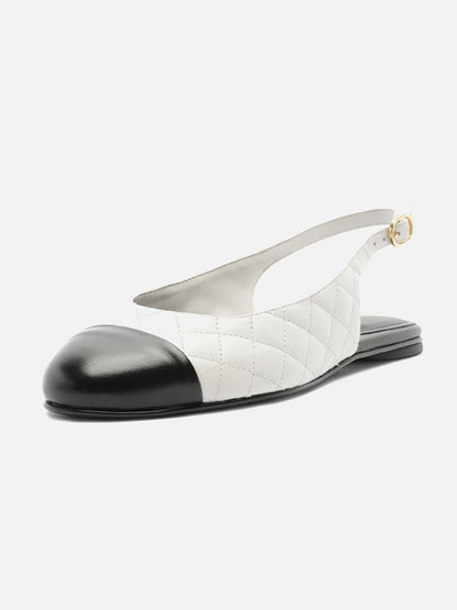 White Round-Toe Buckle Slingback Chic Slip-On Flats