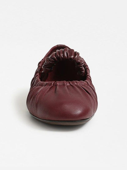 Burgundy Square-Toe Elastic Mary Jane Classic Ballet Flats