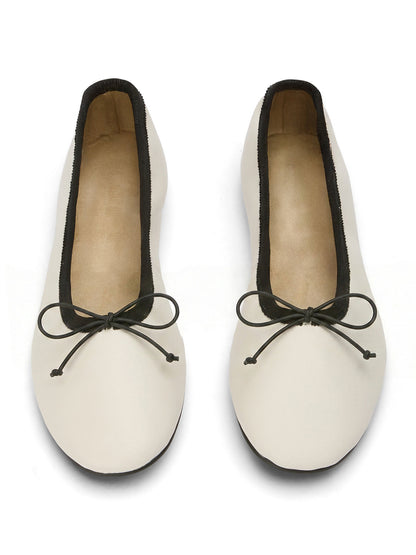 White Round-Toe Chic Front Bow Slip-On Ballet Simple Flats