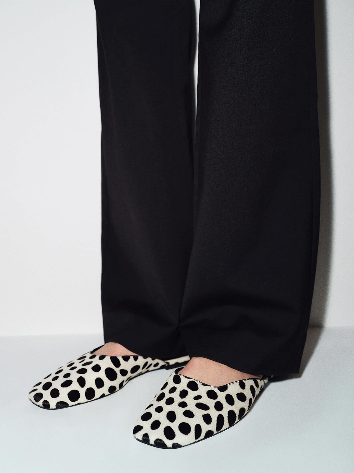 Cow Pattern Pony Hair Vegan Leather Square-Toe Backless Slip-On Flat Mules