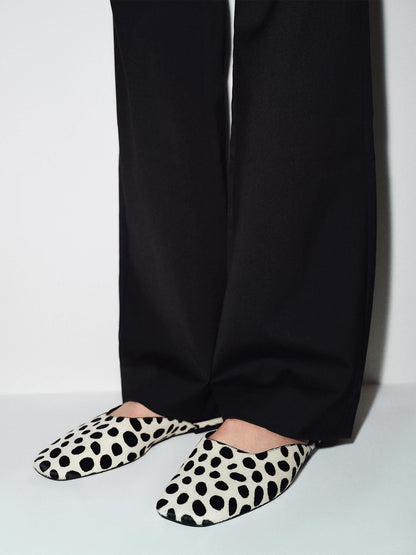 Cow Pattern Pony Hair Vegan Leather Square-Toe Backless Slip-On Flat Mules